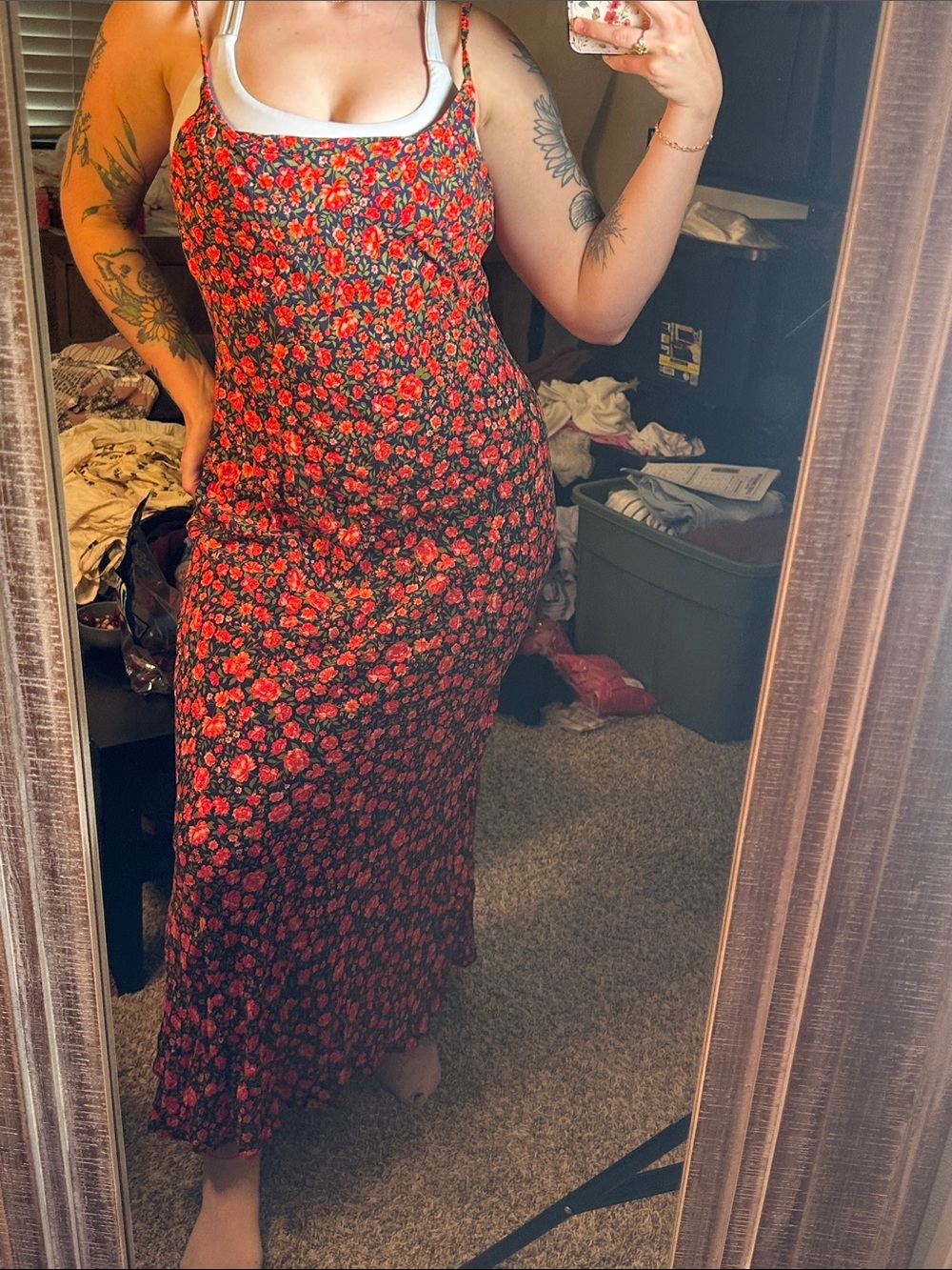 Urban Outfitters Archive Black and‎ Red Roses Maxi Slip Dress